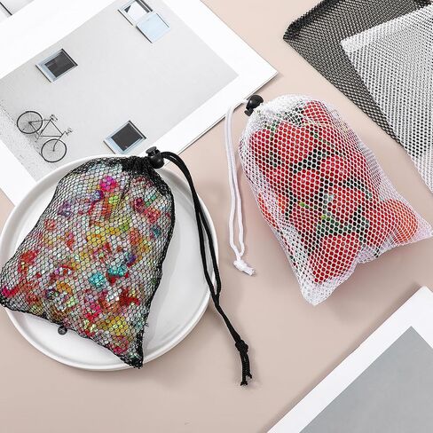Bremorou 8 PCS Small Mesh Drawstring Bags 7.87 × 5.9 Inch Nylon Mesh Bags with Cord Lock Net Bag Mini Portable Storage Chum Bag for Travel Goods Lipstick Cosmetic Jewelry Toy (Black, White) in Saudi Arabia