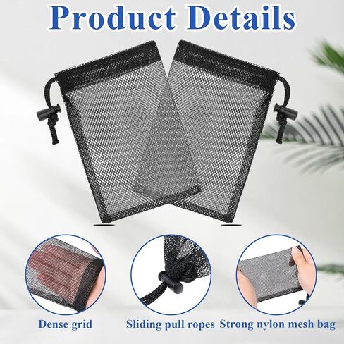 10 Pcs Small Mesh Bags Drawstring, 6 x 4 inch Mesh Drawstring Bags with Cord Lock Travel Stuff Bag(Black) in Kuwait