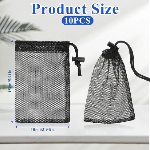 10 Pcs Small Mesh Bags Drawstring, 6 x 4 inch Mesh Drawstring Bags with Cord Lock Travel Stuff Bag(Black) in Kuwait
