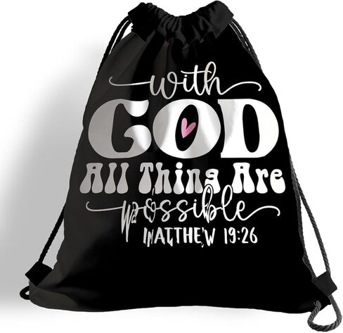 Christian Bag for Women Men, Bible Hope Quote Drawstring Bags - With God All Things Possible, Lightweight Foldable Drawstring Backpacks for Church visit, Sports, Travel, Practical Party Favors 100 in Saudi Arabia
