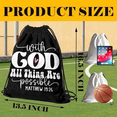 Christian Bag for Women Men, Bible Hope Quote Drawstring Bags - With God All Things Possible, Lightweight Foldable Drawstring Backpacks for Church visit, Sports, Travel, Practical Party Favors 100 in Saudi Arabia