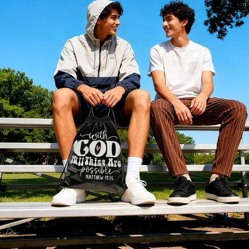 Christian Bag for Women Men, Bible Hope Quote Drawstring Bags - With God All Things Possible, Lightweight Foldable Drawstring Backpacks for Church visit, Sports, Travel, Practical Party Favors 100 in Saudi Arabia