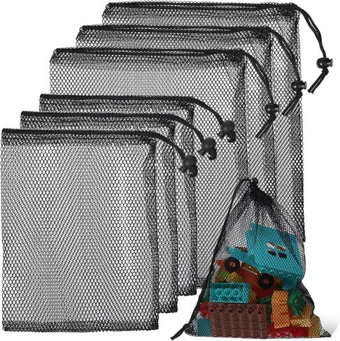 6 Pcs Mesh Drawstring Bag, Golf Ball Bag Nylon Mesh Storage Bags Sports Equipment Organizer Sack for Collecting Half Balls, Tennis, Toys, Beach, Travel in Kuwait