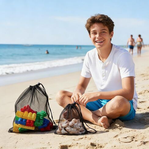 6 Pcs Mesh Drawstring Bag, Golf Ball Bag Nylon Mesh Storage Bags Sports Equipment Organizer Sack for Collecting Half Balls, Tennis, Toys, Beach, Travel in Kuwait