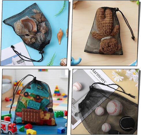 6 Pcs Mesh Drawstring Bag, Golf Ball Bag Nylon Mesh Storage Bags Sports Equipment Organizer Sack for Collecting Half Balls, Tennis, Toys, Beach, Travel in Kuwait