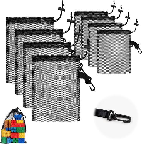 AZY 8PC Upgraded Mesh Bag Set with Hooks 4 Small 6x8in 4 Large 12x16in Durable Mesh Bags Drawstring for Storage Bait Bag Chum Bags for Fishing Travel and Home Use in Saudi Arabia
