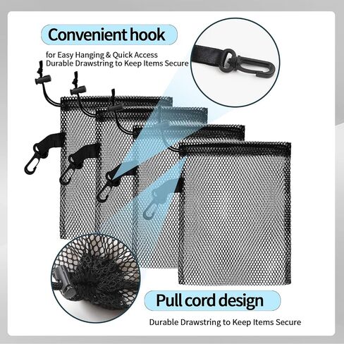 AZY 8PC Upgraded Mesh Bag Set with Hooks 4 Small 6x8in 4 Large 12x16in Durable Mesh Bags Drawstring for Storage Bait Bag Chum Bags for Fishing Travel and Home Use in Saudi Arabia