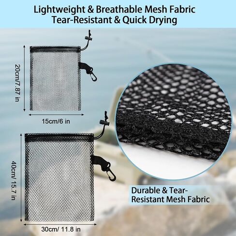 AZY 8PC Upgraded Mesh Bag Set with Hooks 4 Small 6x8in 4 Large 12x16in Durable Mesh Bags Drawstring for Storage Bait Bag Chum Bags for Fishing Travel and Home Use in Saudi Arabia