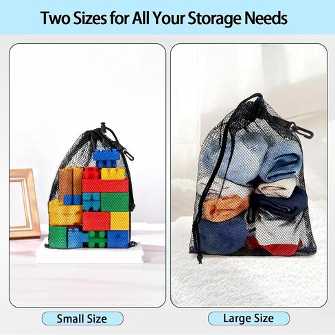 AZY 8PC Upgraded Mesh Bag Set with Hooks 4 Small 6x8in 4 Large 12x16in Durable Mesh Bags Drawstring for Storage Bait Bag Chum Bags for Fishing Travel and Home Use in Saudi Arabia