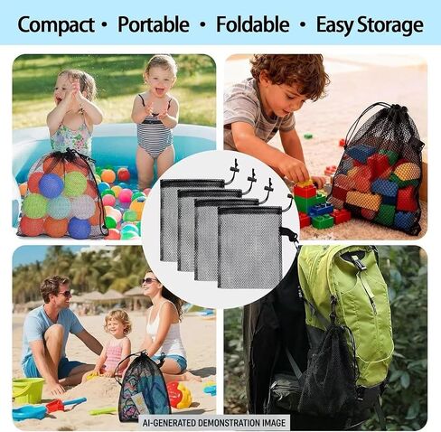AZY 8PC Upgraded Mesh Bag Set with Hooks 4 Small 6x8in 4 Large 12x16in Durable Mesh Bags Drawstring for Storage Bait Bag Chum Bags for Fishing Travel and Home Use in Saudi Arabia