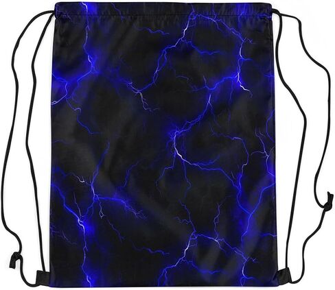 Lightning Drawstring Backpack 13"x16" Neon Light Lightning Print String Bag Sports Sackpack Cool Simple Modern Blue Lines Drawstring Bag for Adults Men Women in Kuwait