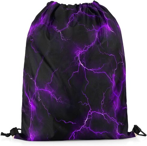 Lightning Drawstring Backpack 13"x16" Neon Light Lightning Print String Bag Sports Sackpack Cool Simple Modern Blue Lines Drawstring Bag for Adults Men Women in Kuwait