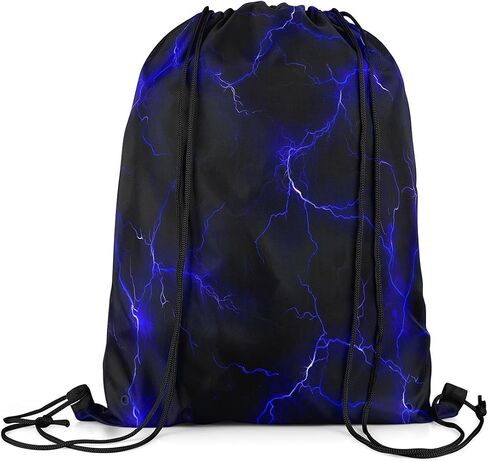 Lightning Drawstring Backpack 13"x16" Neon Light Lightning Print String Bag Sports Sackpack Cool Simple Modern Blue Lines Drawstring Bag for Adults Men Women in Kuwait