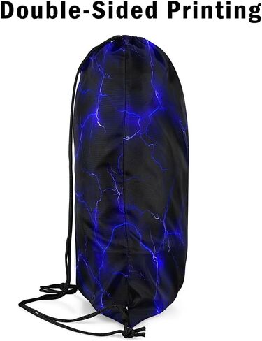 Lightning Drawstring Backpack 13"x16" Neon Light Lightning Print String Bag Sports Sackpack Cool Simple Modern Blue Lines Drawstring Bag for Adults Men Women in Kuwait