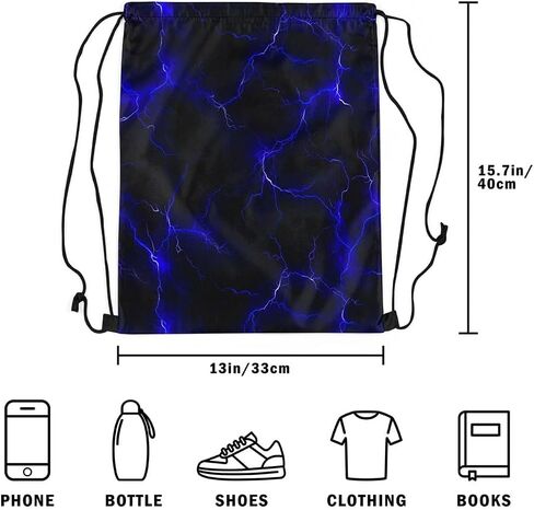 Lightning Drawstring Backpack 13"x16" Neon Light Lightning Print String Bag Sports Sackpack Cool Simple Modern Blue Lines Drawstring Bag for Adults Men Women in Kuwait