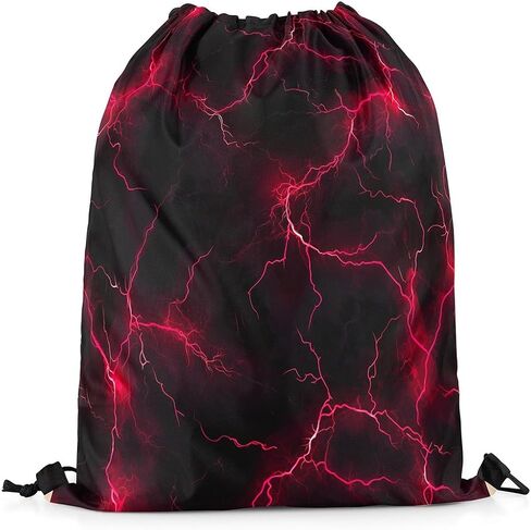 Lightning Drawstring Backpack 13"x16" Neon Light Lightning Print String Bag Sports Sackpack Cool Simple Modern Blue Lines Drawstring Bag for Adults Men Women in Kuwait