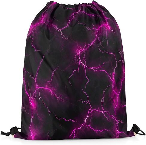 Lightning Drawstring Backpack 13"x16" Neon Light Lightning Print String Bag Sports Sackpack Cool Simple Modern Blue Lines Drawstring Bag for Adults Men Women in Kuwait