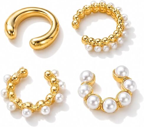 4 Pairs Ear Cuffs Non Piercing - Gold Pearl Ear Cuff Earrings for Women - Non Piercing Ear Cuffs Clip on Cartilage Earring Adjustable Fake Earrings Set in Saudi Arabia