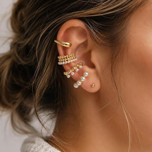 4 Pairs Ear Cuffs Non Piercing - Gold Pearl Ear Cuff Earrings for Women - Non Piercing Ear Cuffs Clip on Cartilage Earring Adjustable Fake Earrings Set in Saudi Arabia