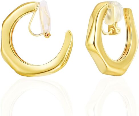 FAN&LOUIS Gold Hoop Clip On Earrings for Women, 24K Gold Plated Trendy Small Hoop Hypoallergenic Dainty Non Pierced Earrings Painless Lightweight Clip-On in Kuwait