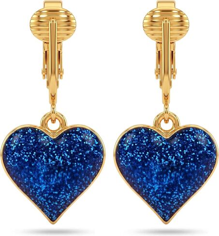 Aloha Earrings Non Pierced Clip On Gold Tone Sparkle Heart Dangling Earrings in Kuwait