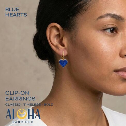 Aloha Earrings Non Pierced Clip On Gold Tone Sparkle Heart Dangling Earrings in Kuwait