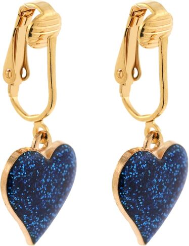 Aloha Earrings Non Pierced Clip On Gold Tone Sparkle Heart Dangling Earrings in Kuwait