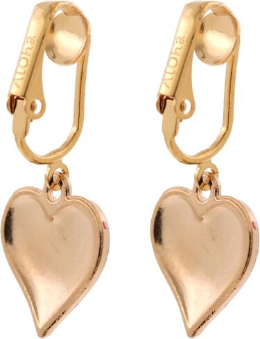 Aloha Earrings Non Pierced Clip On Gold Tone Sparkle Heart Dangling Earrings in Kuwait