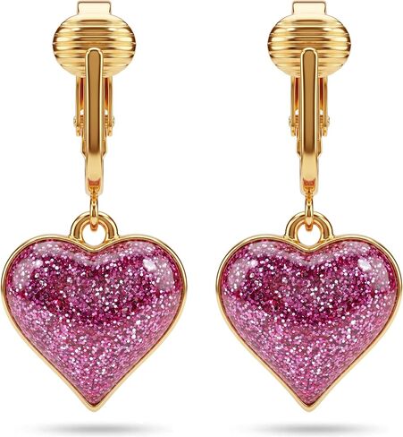 Aloha Earrings Non Pierced Clip On Gold Tone Sparkle Heart Dangling Earrings in Kuwait