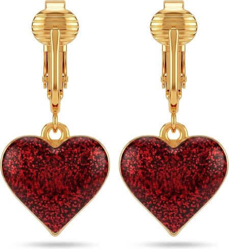 Aloha Earrings Non Pierced Clip On Gold Tone Sparkle Heart Dangling Earrings in Kuwait
