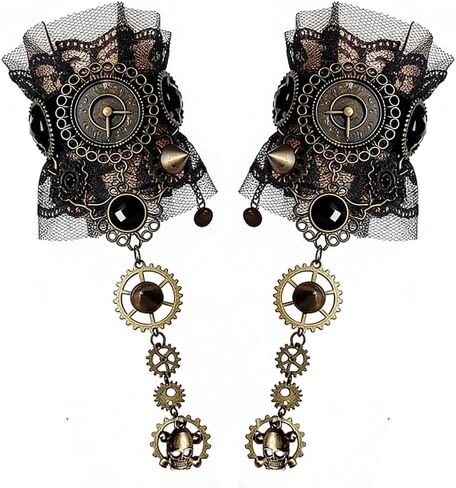 OULIGET Fingerless Gloves Gothic,Bronzing Floral Lace Steampunk Wristband,Clock Vintage Gear Gloves,Bridal Cuff Bracelet in Saudi Arabia
