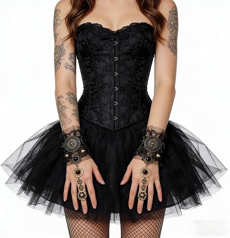 OULIGET Fingerless Gloves Gothic,Bronzing Floral Lace Steampunk Wristband,Clock Vintage Gear Gloves,Bridal Cuff Bracelet in Saudi Arabia
