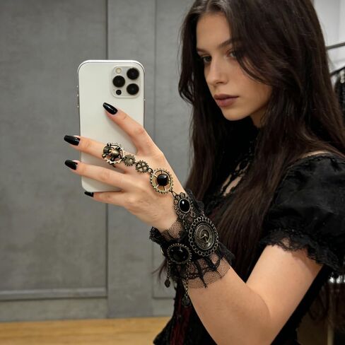 OULIGET Fingerless Gloves Gothic,Bronzing Floral Lace Steampunk Wristband,Clock Vintage Gear Gloves,Bridal Cuff Bracelet in Saudi Arabia