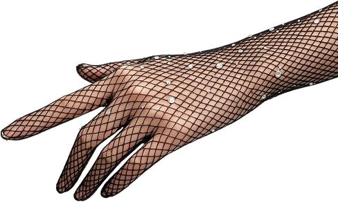 Gvhntk 2 Pair Rhinestone Long Fishnet Gloves Mesh Sparkly Glitter Rave Gloves Elbow Length Evening Party Opera Glove Women in Kuwait