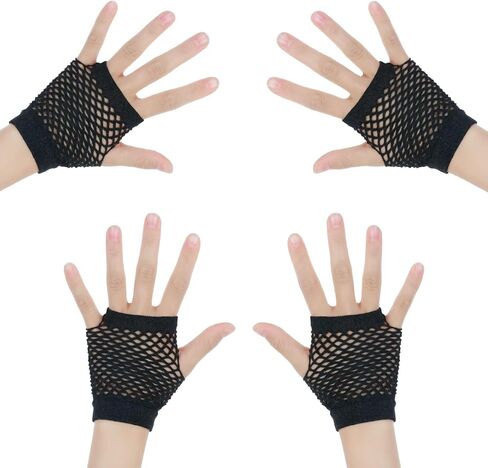 2 Pairs Black Fishnet Gloves For Kids - 80s Fingerless Fishnet Gloves For Halloween Theme Party - Elastic Nylon Arm Fishnets For Costume Accessories in Saudi Arabia