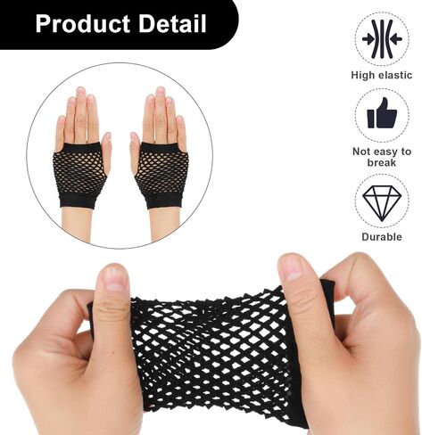 2 Pairs Black Fishnet Gloves For Kids - 80s Fingerless Fishnet Gloves For Halloween Theme Party - Elastic Nylon Arm Fishnets For Costume Accessories in Saudi Arabia