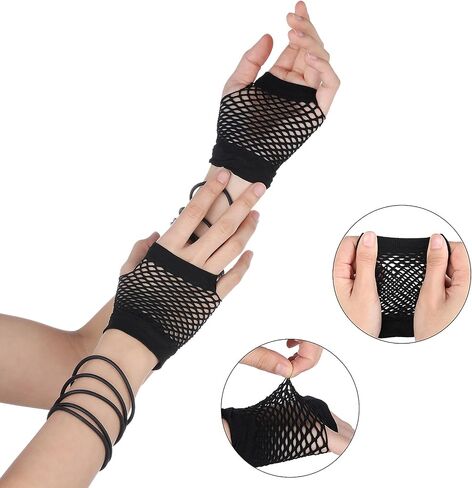 2 Pairs Black Fishnet Gloves For Kids - 80s Fingerless Fishnet Gloves For Halloween Theme Party - Elastic Nylon Arm Fishnets For Costume Accessories in Saudi Arabia