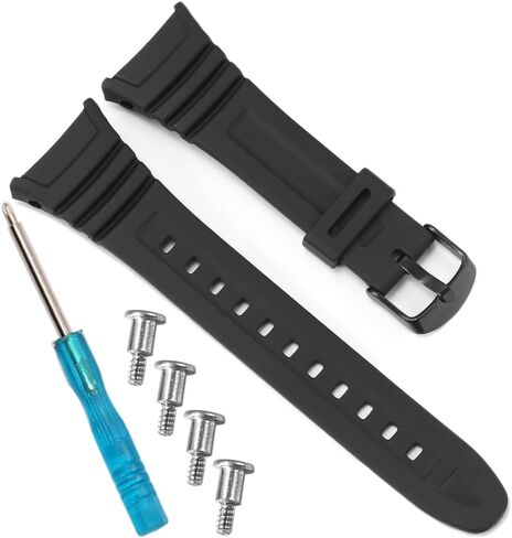 سوار ساعة بديل W96H للرجال متوافق مع Casio W-96H W-96H-4AVCF W96H-1BV حزام من الراتنج الأسود بإبزيم معدني مع براغي in Kuwait