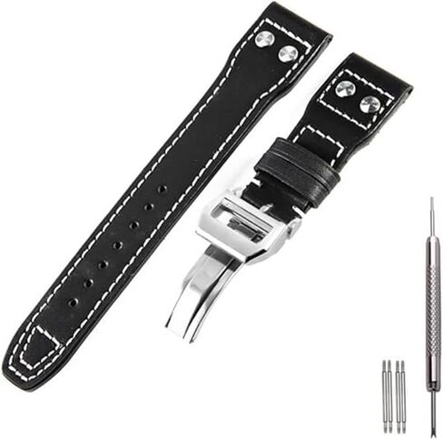 22mm Black Leather Watch Band Strap Compatible with IWC Big Pilot Watch-22mm IWC Leather Watch Strap in Saudi Arabia
