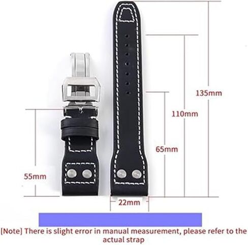 22mm Black Leather Watch Band Strap Compatible with IWC Big Pilot Watch-22mm IWC Leather Watch Strap in Saudi Arabia