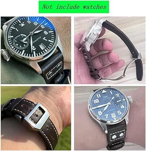 22mm Black Leather Watch Band Strap Compatible with IWC Big Pilot Watch-22mm IWC Leather Watch Strap in Saudi Arabia