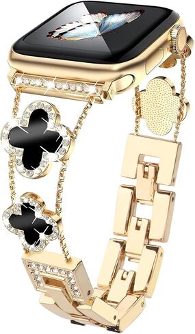 Bling Bands Compatible with Apple Watch Series SE 11 10 9 8 7 6 5 4 3 2 1, Sparkling Diamonds Wristband for Women 38mm 40mm 41mm 42mm Lucky Four Leaf Clover Dressy Bracelet for iWatch in Saudi Arabia
