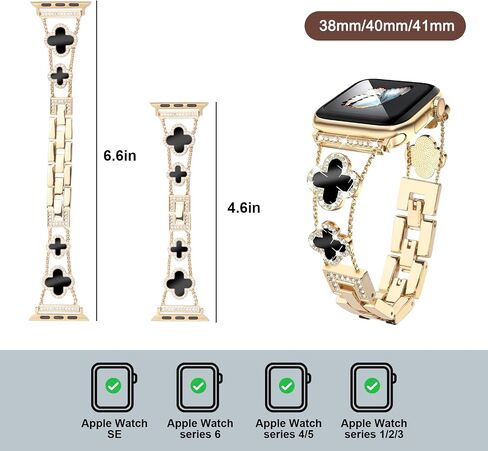 Bling Bands Compatible with Apple Watch Series SE 11 10 9 8 7 6 5 4 3 2 1, Sparkling Diamonds Wristband for Women 38mm 40mm 41mm 42mm Lucky Four Leaf Clover Dressy Bracelet for iWatch in Saudi Arabia
