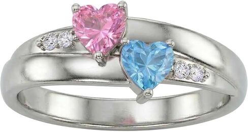 PaulaMax Jewelry Promise Ring for Her, Custom Birthstone Ring for Women in Sterling Silver or White Gold – Personalized 2 Heart Birthstones, Sizes 5-12 in Kuwait