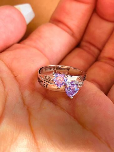 PaulaMax Jewelry Promise Ring for Her, Custom Birthstone Ring for Women in Sterling Silver or White Gold – Personalized 2 Heart Birthstones, Sizes 5-12 in Kuwait