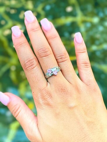 PaulaMax Jewelry Promise Ring for Her, Custom Birthstone Ring for Women in Sterling Silver or White Gold – Personalized 2 Heart Birthstones, Sizes 5-12 in Kuwait