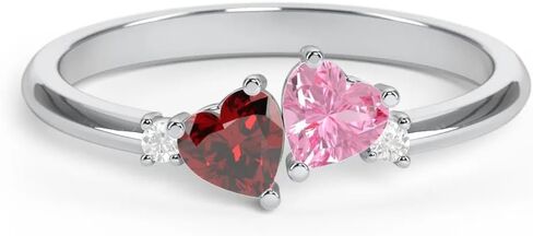JEWLR Pair of Hearts Gemstone Promise Ring for Women – Personalized Heart‑Shaped Birthstone Ring with Accent Stones, Custom Engraving, Sterling Silver or Gold Options in Kuwait