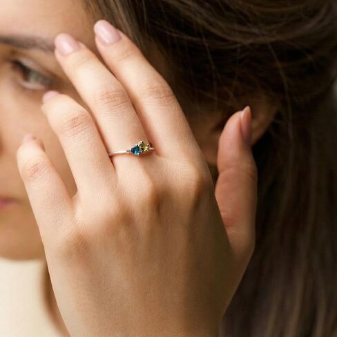 JEWLR Pair of Hearts Gemstone Promise Ring for Women – Personalized Heart‑Shaped Birthstone Ring with Accent Stones, Custom Engraving, Sterling Silver or Gold Options in Kuwait