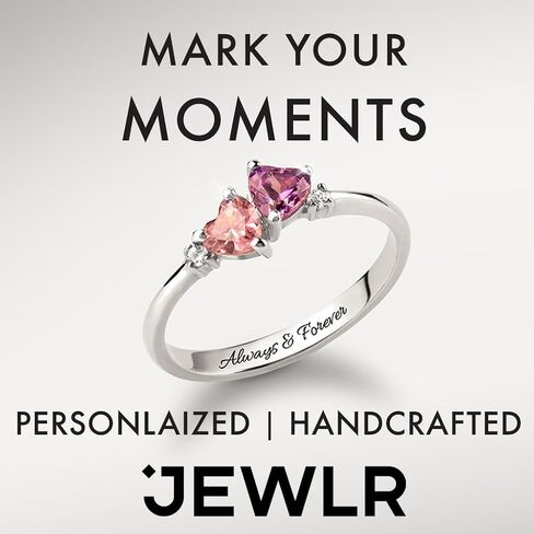JEWLR Pair of Hearts Gemstone Promise Ring for Women – Personalized Heart‑Shaped Birthstone Ring with Accent Stones, Custom Engraving, Sterling Silver or Gold Options in Kuwait