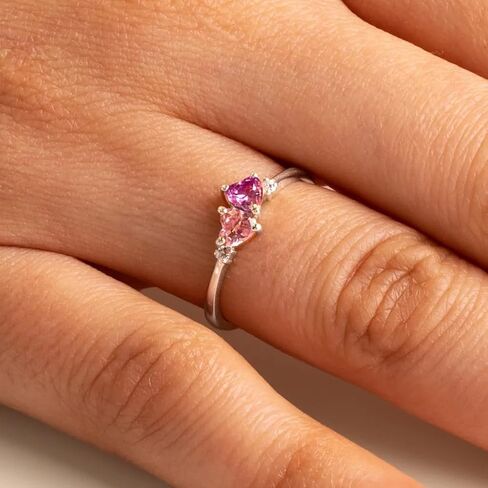 JEWLR Pair of Hearts Gemstone Promise Ring for Women – Personalized Heart‑Shaped Birthstone Ring with Accent Stones, Custom Engraving, Sterling Silver or Gold Options in Kuwait